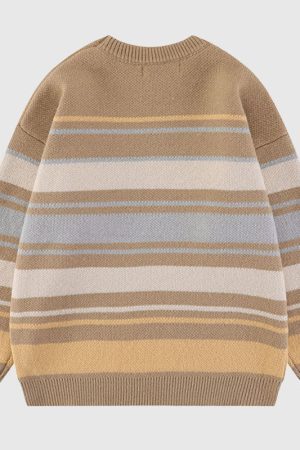 Style Core Aesthetics, New Style Trends Color-blocked Stripe Knit Pullover