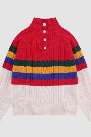 Style Core Aesthetics, New Style Trends Color Striped Half Button Closure Sweater