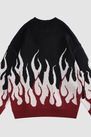 Style Core Aesthetics, New Style Trends Colorblock Flame Pattern Sweater