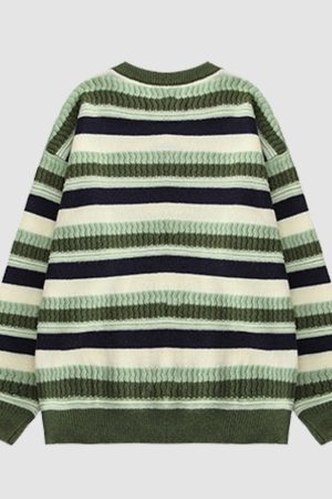 Style Core Aesthetics, New Style Trends Contrast Color Striped Vintage Knit Sweater