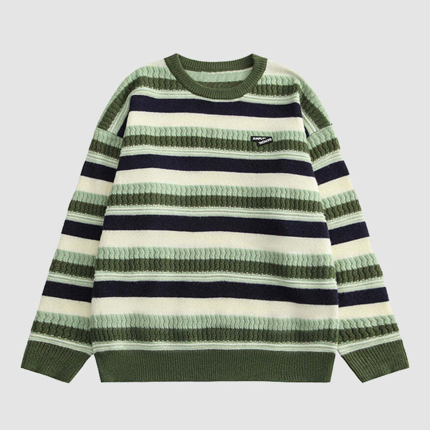 Style Core Aesthetics, New Style Trends Contrast Color Striped Vintage Sweater