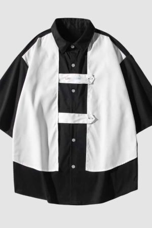 Style Core Aesthetics, New Style Trends Contrast Patchwork Shirts