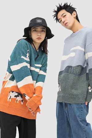 Style Core Aesthetics, New Style Trends Cow Knitted Sweater