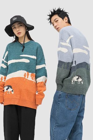 Style Core Aesthetics, New Style Trends Cow Knitted Sweater