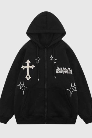 Style Core Aesthetics, New Style Trends Cross Embroidery Hoodie