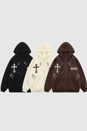 Style Core Aesthetics, New Style Trends Cross Embroidery Hoodie