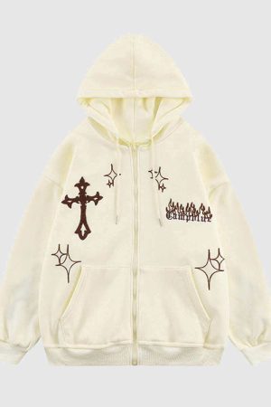 Style Core Aesthetics, New Style Trends Cross Embroidery Hoodie
