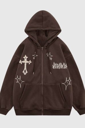 Style Core Aesthetics, New Style Trends Cross Embroidery Hoodie