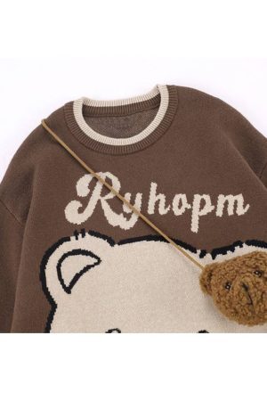 Style Core Aesthetics, New Style Trends Cute Bear Print Knit Sweater + Bear Mini Bag