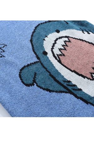 Style Core Aesthetics, New Style Trends Cute Shark Pattern Turtleneck Sweater