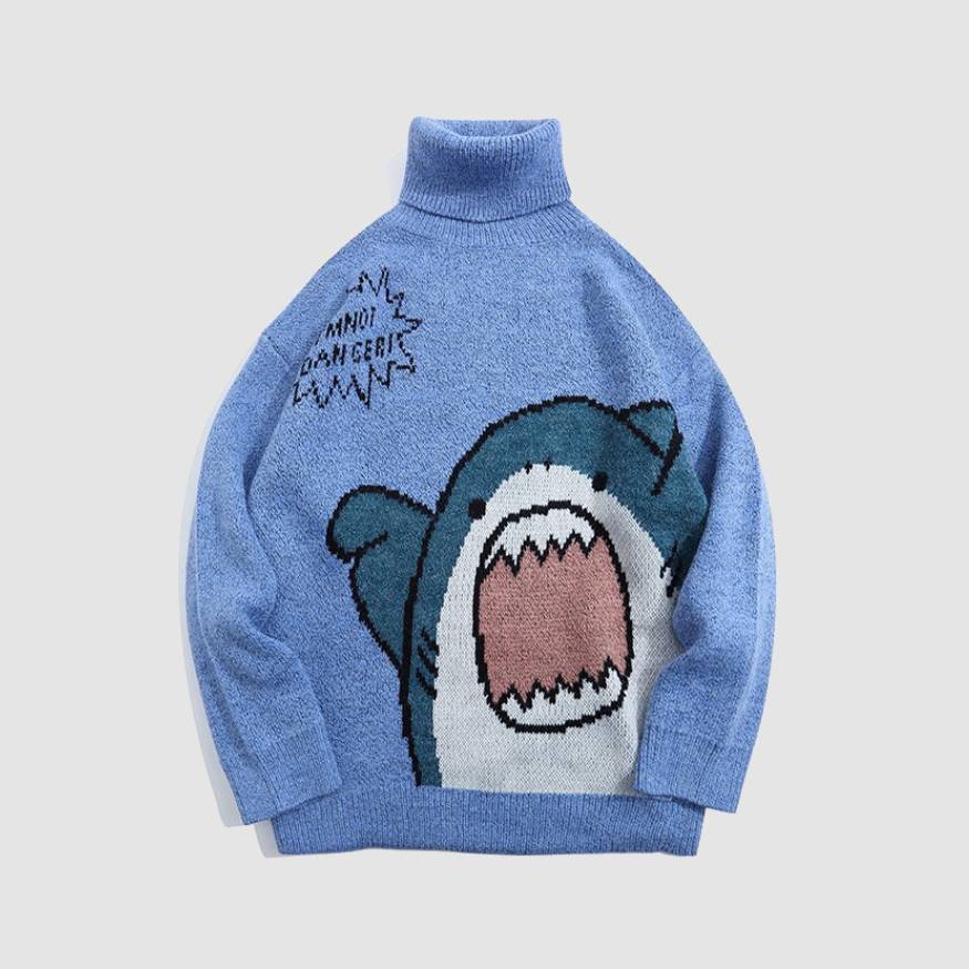 Style Core Aesthetics, New Style Trends Cute Shark Pattern Turtleneck Sweater