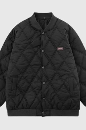 Style Core Aesthetics, New Style Trends Diamond Pattern Vintage Baseball Jacket