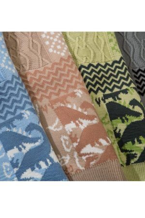 Style Core Aesthetics, New Style Trends Dinosaur Pattern Stitching Knit Sweater