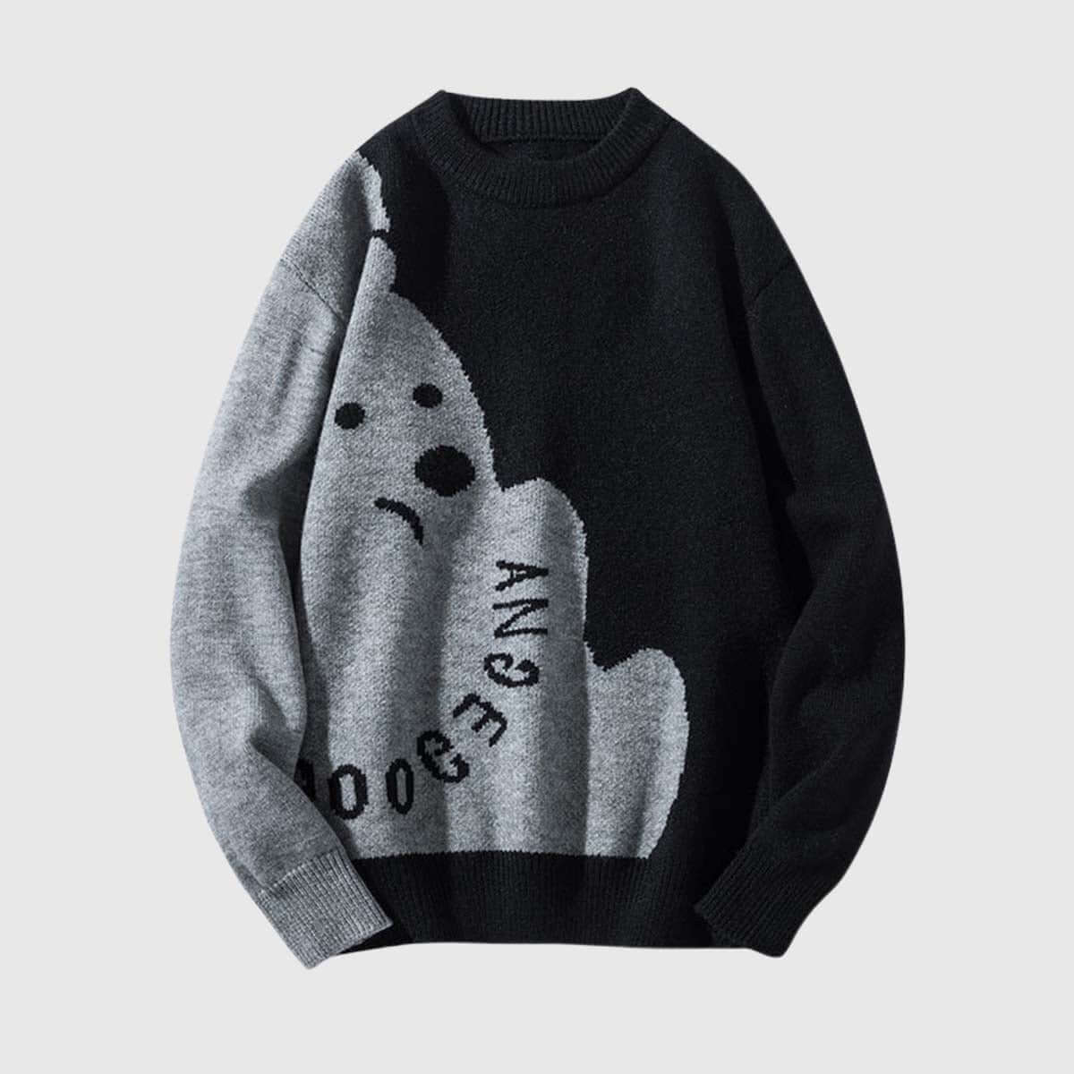 Style Core Aesthetics, New Style Trends Dog Graphic Two-Tone Knit Sweater
