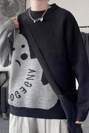 Style Core Aesthetics, New Style Trends Dog Graphic Two-Tone Sweater