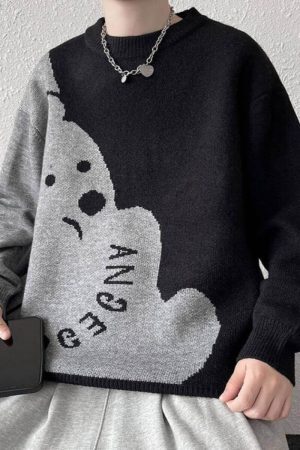 Style Core Aesthetics, New Style Trends Dog Graphic Two-Tone Sweater