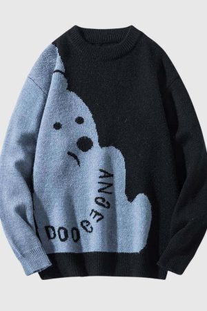 Style Core Aesthetics, New Style Trends Dog Graphic Two-Tone Sweater