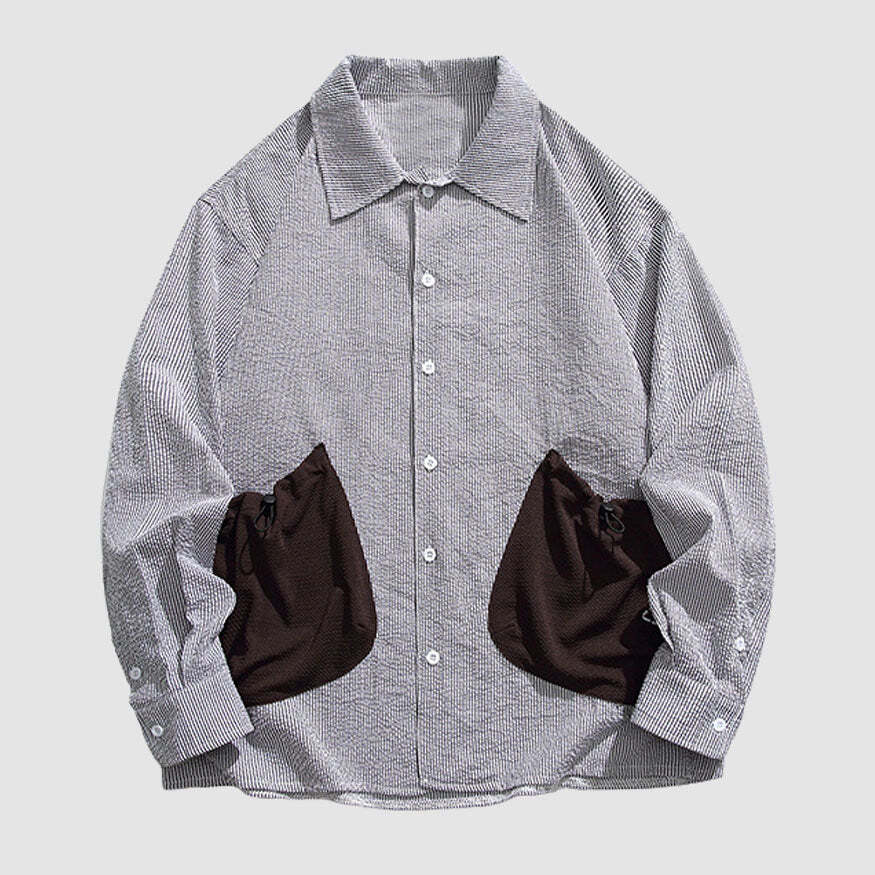 Style Core Aesthetics, New Style Trends Drawstring Pocket Stripe Shirts