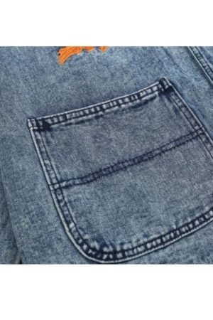 Style Core Aesthetics, New Style Trends Foliage Embroidered Multi-Pocket Denim Jacket