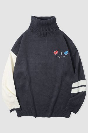 Style Core Aesthetics, New Style Trends Heartbeat Embroidered Turtleneck Sweater