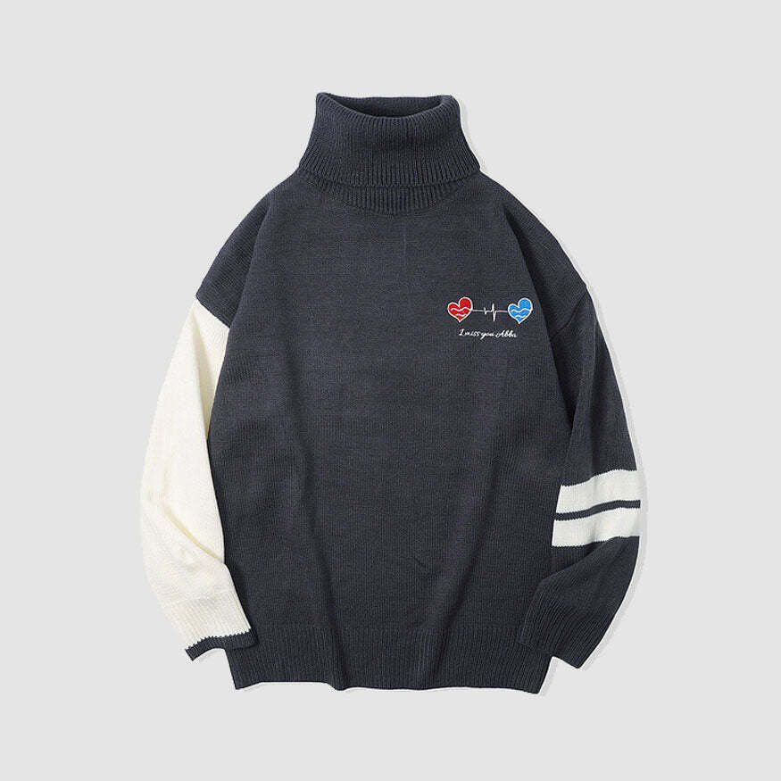 Style Core Aesthetics, New Style Trends Heartbeat Embroidered Turtleneck Sweater