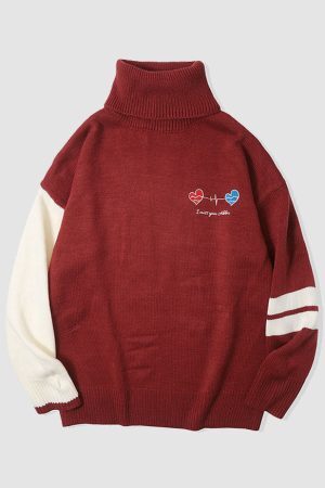 Style Core Aesthetics, New Style Trends Heartbeat Embroidered Turtleneck Sweater