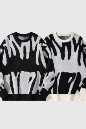 Style Core Aesthetics, New Style Trends Irregular Color Contrast Design Pullover