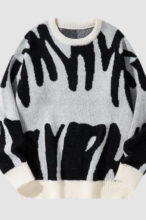 Style Core Aesthetics, New Style Trends Irregular Color Contrast Design Pullover