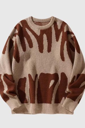 Style Core Aesthetics, New Style Trends Irregular Color Contrast Design Pullover