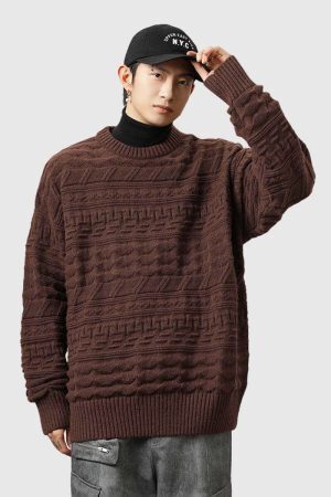 Style Core Aesthetics, New Style Trends Japanese Retro Textured Knit Sweater