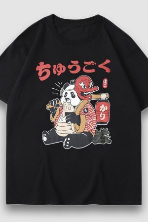 Style Core Aesthetics, New Style Trends Mask Panda Cartoon Print Tee