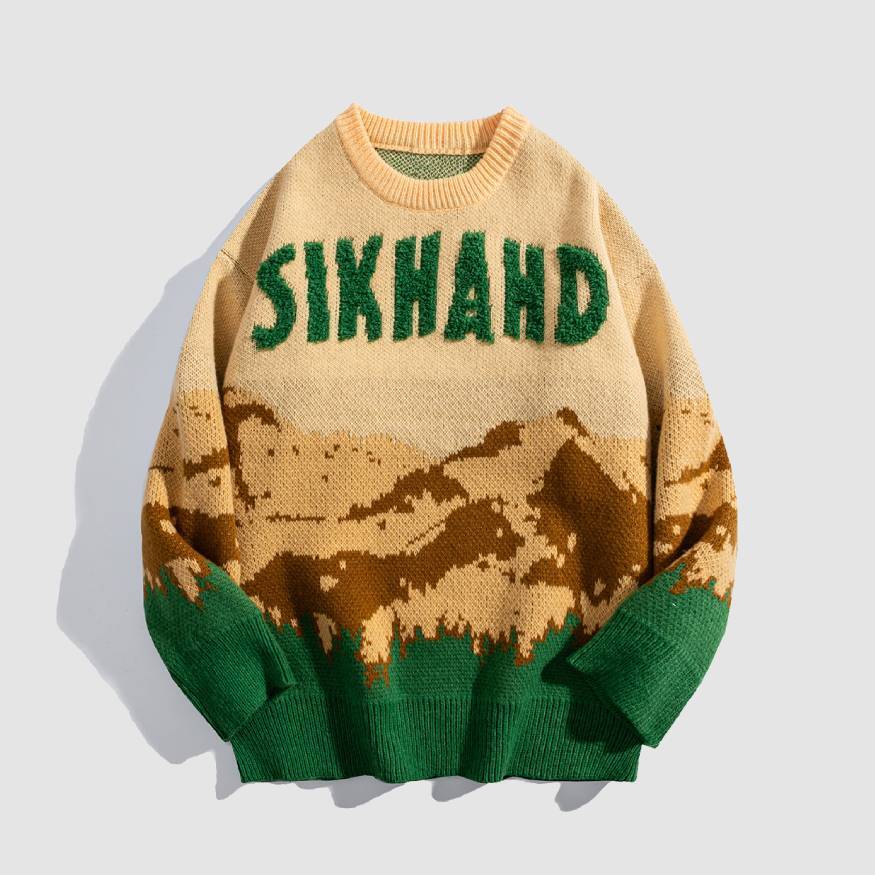 Style Core Aesthetics, New Style Trends Mountain Landscape Pattern Sweater