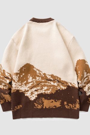 Style Core Aesthetics, New Style Trends Mountain Pattern Knitted Sweater