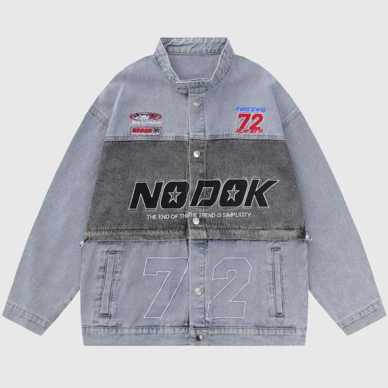 Style Core Aesthetics, New Style Trends Number Embroidered Denim Jacket