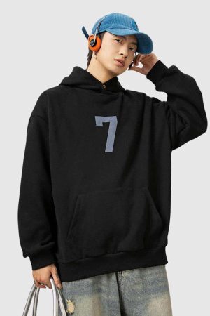Style Core Aesthetics, New Style Trends Number Print Hoodie