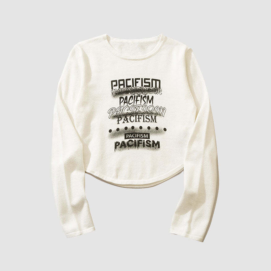 Style Core Aesthetics, New Style Trends Pacifism Letter Print Knit Crop Top