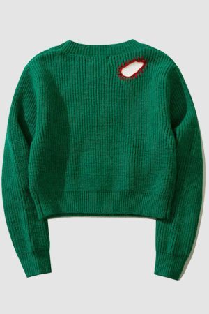 Style Core Aesthetics, New Style Trends Paramecium Pattern Embroidery Cropped Sweater