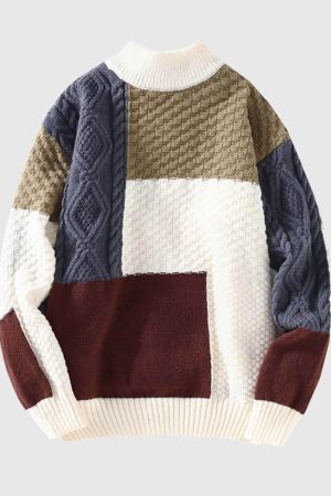 Style Core Aesthetics, New Style Trends Patchwork Turtleneck Sweater