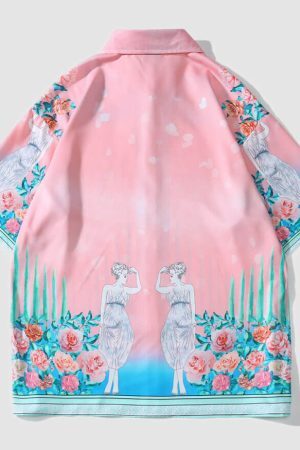 Style Core Aesthetics, New Style Trends Red Peony Vintage Print Shirt