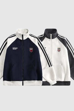 Style Core Aesthetics, New Style Trends Retro Stand Collar Track Jacket