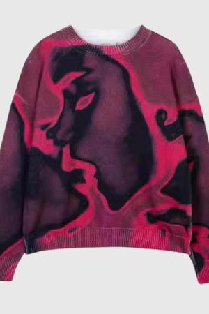 Style Core Aesthetics, New Style Trends Retro Y2K Print Knit Sweater