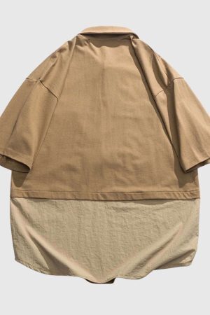 Style Core Aesthetics, New Style Trends Rustic Two-Tone Patchwork Shirt