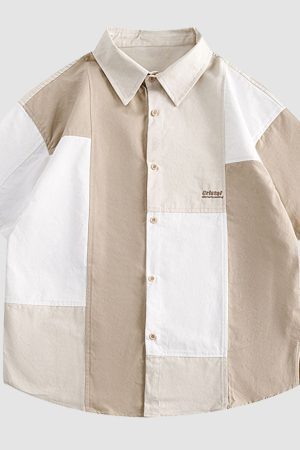 Style Core Aesthetics, New Style Trends Simple Contrast Patchwork Shirts