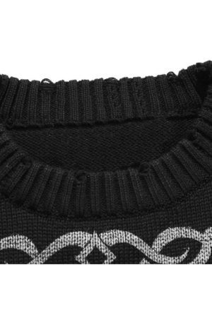 Style Core Aesthetics, New Style Trends Skull Pattern Distressed Sweater