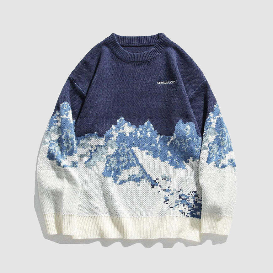 Style Core Aesthetics, New Style Trends Snow Mountain Print Sweater