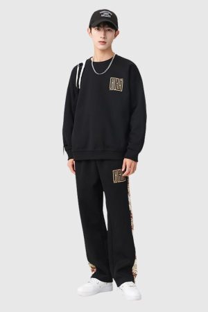 Style Core Aesthetics, New Style Trends Solid Patchwork Hoodie Set
