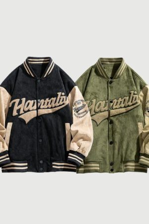 Style Core Aesthetics, New Style Trends Street-Style Embroidered  Suede Baseball Jacket
