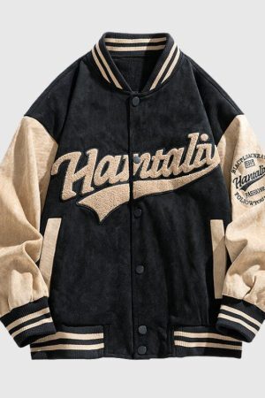 Style Core Aesthetics, New Style Trends Street-Style Embroidered  Suede Baseball Jacket