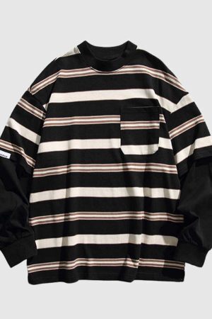 Style Core Aesthetics, New Style Trends Striped Two-Layered Cityboy Sweatshirt