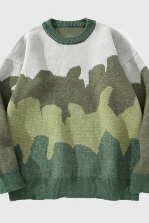 Style Core Aesthetics, New Style Trends Tree Pattern Color-blocked Pullover